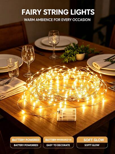 1pc 2/3/10m Plastic Copper Wire Fairy String Lights (Battery Not Included), Expandable Decorative Lights For Home, Garden, Party, Christmas Tree, Wedding, Bedroom, New Year, Room Decor, Autumn, Halloween And Christmas Home Decoration