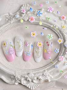1pc 5D Embossed Jelly Flower Nail Art Stickers Gradient Five-Petaled Flower Nail Decals Pink Purple Blue Girls Manicure Decals - Multicolor - View 7
