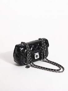 2026 Luxury Quilted Diamond Stitch Embroidered Solid Color PU Leather Chain Lock Bag Women's Shoulder Bag Small Handbag High-End Fashion Versatile Crossbody Bag Suitable For Daily Outings, Work Commute, Party, Afternoon Tea And More Occasions (Gift Box Not Included) - Black - View 5