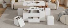 Coffee Table With Storage Adjustable White Made Of Wood For Living Room - White - View 5