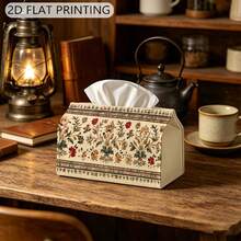 1pc Vintage Pastoral Floral Vine Fabric Tissue Box Cover, European Classical Floral Print Tissue Holder, Garden Style Living Room Desktop Soft Decor Tissue Protector - Multicolor - View 6