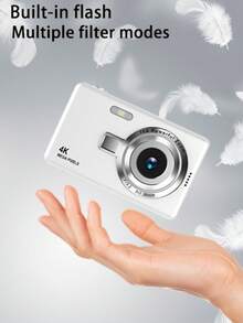 Cámara Digital 4K con Zoom 16x, Pantalla de Alta Definición de 2.4 Pulgadas 50M, Creación de Video de Píxeles, Cámara Digital Compacta, Adecuada para Estudiantes; Cámara CCD, Esencial para Viajes, Incluye Pegatina de Cristal DIY Gratis - Set de cristal gris Q12 - Ver 5