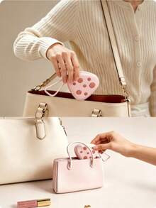 1PC 1PC Triangle Makeup Puff Storage Case, Portable PP Cosmetic Sponge Holder With Mirror, Cute Pink Purple Design Hanging Powder Puff Container, Dustproof Beauty Organizer For Travel Daily Makeup, Party Events And Home Use - Multicolor - View 3