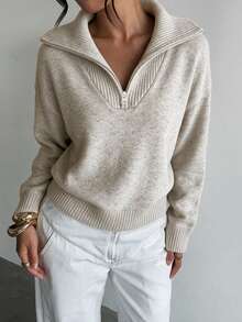 SEREN Sweater Kerah Setengah Resleting Musim Gugur/Dingin Terbaru, Atasan Abu-abu Muda dengan Potongan Longgar, Cocok untuk Perjalanan Sehari-hari, Jalan-jalan, dan Acara Lainnya - Light Grey - View 5