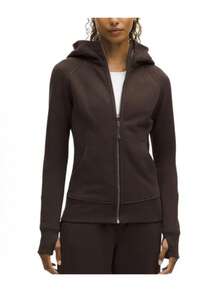 Lululemon Women's Scuba Full-Zip Hoodie Classic Hooded Jacket Fit Track Jacket Full Zip Outerwear Breathable Warm Athletic Sweatshirt With Thumbholes - 棕色 - 查看 1