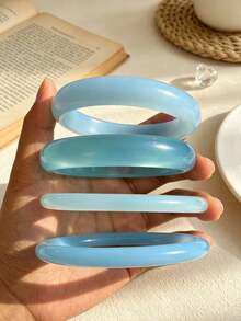 4pcs Vintage Casual Blue Acrylic Bangle Bracelet Set, Fashionable Tube Design Suitable For Daily Wear, Women Acrylic Material No Inlay Craftsmanship, Suitable For Daily, Party And Beach Occasions - Baby Blue - View 2