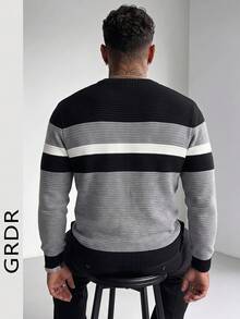 GRDR 男士休閒圓領長袖針織毛衣 - 灰色 - 查看 9