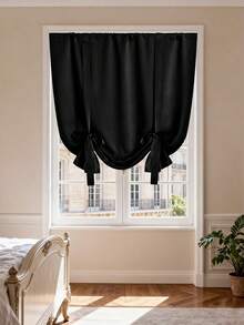 1pc High Blackout Solid Color Curtain With Tie-Up, Privacy Insulation Light Blocking, Adjustable Tie, Rod Pocket Top Design, Suitable For Bedroom, Bathroom, Kitchen, Etc. - Multicolor - View 10