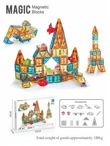 NEUSNEY Magnetic Tiles Building Blocks Kids Toy Set Magnetic Assembly Track Puzzle Interactive Game Gift Birthday Present Some Accessories Randomly Selected - Multicolor - View 16