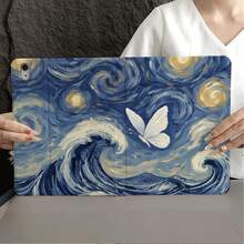 1件星空白色蝴蝶油畫平板保護殼，附筆槽，相容 iPad 10代智能保護殼/Air 13(M3 2025)/Air 11/11(A16 2025)，相容 OPPO Pad，相容 MatePad，相容 Vivo Pad，相容 Honor Pad，相容 Xiaoxin Pad - 彩色 - 查看 1