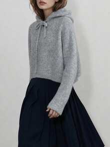Sweater Pullover Berkerudung Minimalis Model Terbaru Musim Gugur/Dingin untuk Wanita - Light Grey - View 3