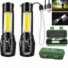 Mini Rechargeable LED Flashlight, Portable USB-Charged Flashlight, High-Power Camping Light, Long-Range Waterproof Mini Aluminum Alloy Flashlight With Side Light, Multiple Operating Modes - Two Lighting Modes - View 6