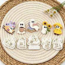 6Pcs Halloween Ghost Character Clay Cutting Molds Castle Sunflower Book Cup Pattern Polymer Clay Tools For DIY Handmade Earrings Charms Crafts - 6pcs - View 2