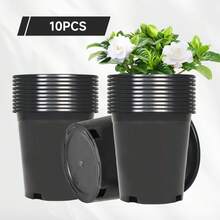 10-Pack 2-Gallon Black Round Flower Pots With Drainage – Perfect For Seedlings, Cuttings, Succulents, And Germination, Reusable For Patio, Lawn, Garden, Indoors And Outdoors. - 黑色 - 查看 4