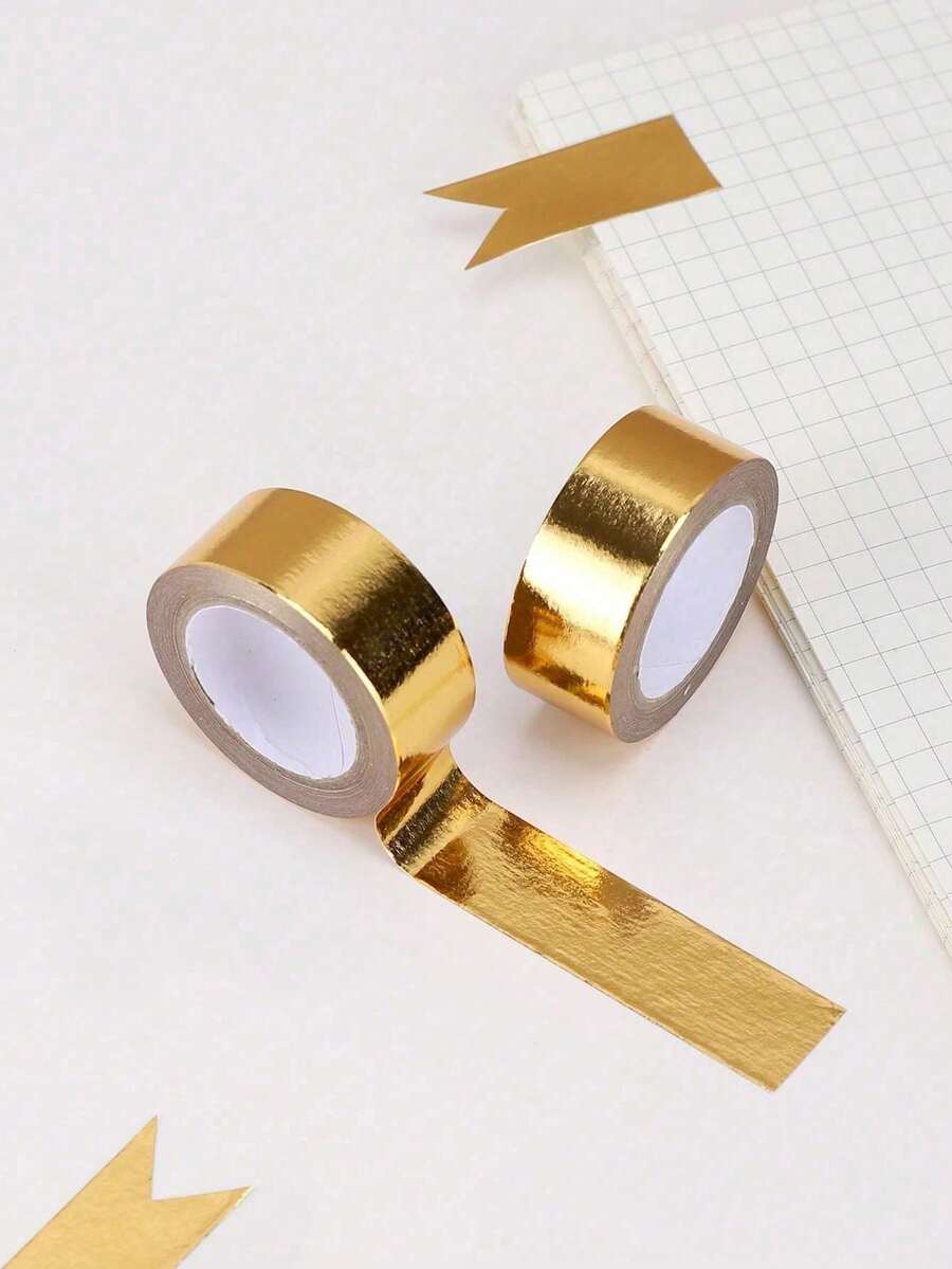 5pcs/3pcs/1pc Hot Stamping Gold Foil Decorative Washi Tape Stickers, Solid Gold Color Planner Tape, Suitable For Handmade DIY, Wedding Decoration, Gift Wrapping, Back To School, Christmas Gift Decoration - Multicolor - View 1