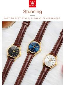 OLEVS Elegant Ladies Quartz Watch, Gold Round Date Dial, Retro Brown Leather Strap Minimalist Wristwatch For Daily & Holiday Gift - one-size - View 9