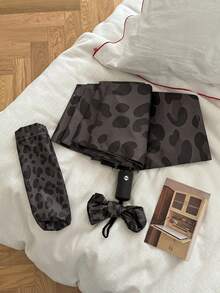 1pc Leopard Print Fully Automatic Retro Dual-Use Sunshade & Umbrella, Foldable UV Protection - As Shown - View 17