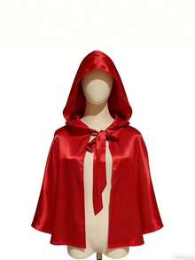 1pc Halloween Party Cape, Short Hooded Solid Color Poncho Style Short Cloak, Christmas Short Hooded Princess Cape, Cosplay - Burgundy - View 13