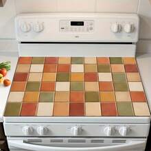 1pc Colorful Plaid Printed Pattern, 2D Printed Flat Stove Protector Mat, Rubber Non-Slip Heat-Resistant Stove Cover Pad, Suitable For Induction Cooktop, Glass Stove, Multi-Functional Scratch-Resistant Mat, Best Choice For Oven, Washing Machine, Dryer, Kitchen Decoration - Multicolor - View 14