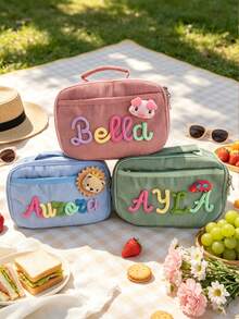 1pc Personalized Lunch Bag With Custom Name, Thickened Fruit Pattern Tote Travel Box For Teen Student School, Shoulder Lunch Bag - Multicolor - View 2