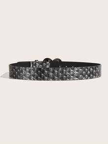 1件波希米亞復古青銅心形金屬灰色女款西部牛仔腰帶，適用於牛仔褲、日常、戶外活動、派對、四季、返校，適合女性、母親，生日禮物 - 愛心扣星星深灰色 - 查看 4