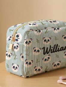 1pc Customizable Embroidered Name/Text Corduroy Makeup Bag, Cartoon Animal Pattern Double-Sided Print Travel Portable Cosmetic Storage Bag Multifunctional Zipper Makeup Bag Wallet, Perfect For Children's Skincare Storage, Can Be Customized According To Your Name - Multicolor - View 7