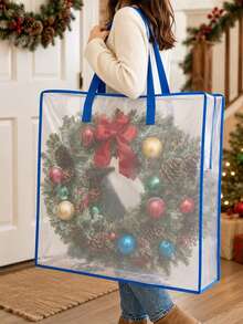 1pc Heavy-Duty Clear Wreath Storage Bag & Sturdy Moving Box Alternative Large Capacity Container With Zipper For Christmas Decorations, Seasonal Wreaths, Clothes, Bedding, Gift, Holiday Organizer, Home Storage Solution, Waterproof Protection Box - Multicolor - View 2