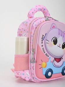 Nueva mochila estilo universitario ligera cómoda linda gato bolso de hombro estudiante mochila de campus simple versátil - Rosa Pálido - Ver 5