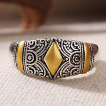 Gmzalx Vintage Geometric Textured Wide Band Ring, Spiral Carved Pattern, Bohemian Jewelry, Suitable For Daily Wear, Vacation Travel And Various Parties - Multicolor - View 2