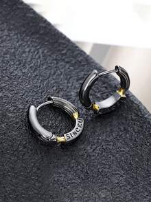 1 Pair Korean Style Minimalist Premium English Letter Circle Earrings For Women, Couple Personalized Niche Light Luxury Design Earrings Accessories - Multicolor - View 2