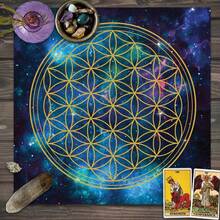 1PC Galaxy Flower Of Life Tarot Cloth, Sacred Geometry Cosmic Altar Mat, Spiritual Divination Table Decor Tapestry - Multicolor - View 5