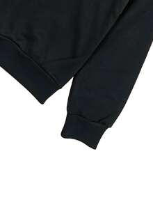Women's Thick Fleece Lined Crew Neck Sweatshirt, Casual Solid Black Long Sleeve Winter Pullover - Black - View 4