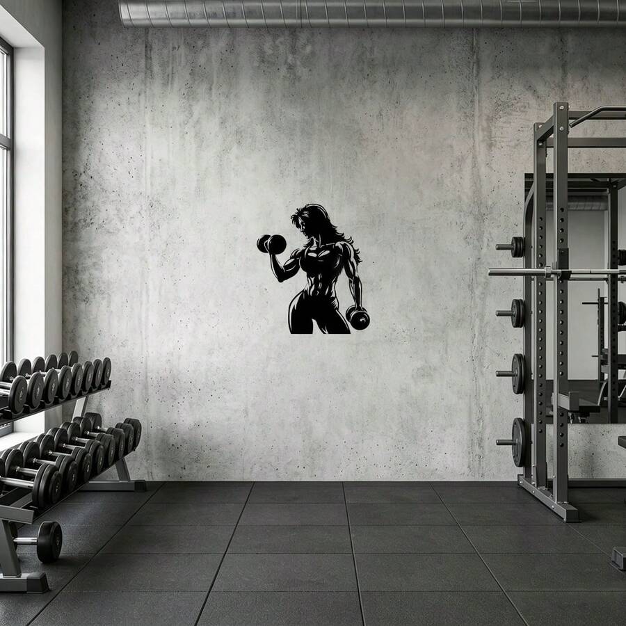 Self-Adhesive Dumbbell Lifting Female Bodybuilding Wall Sticker, Gym Inspirational Sports Decor, Suitable For Home Gym, Studio, Bedroom, Living Room Home Decor, Waterproof, Peel And Stick Material, Ideal Gift For Female Fitness And Bodybuilding Enthusiasts