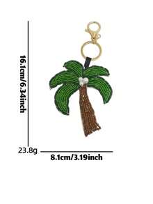 1pc Beaded Alloy Faux Pearl Tassel Palm Tree Bag Charm, Tropical Vacation Style Keychain, Car Key Decor, Backpack Pendant, Women's Holiday Gift - Multicolor - View 5