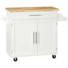 Carrito de Cocina con Encimera y Estante para Especias, Porta Toallas para Sala de Estar y Comedor 109x40x89cm - Blanco + MDF - Ver 1