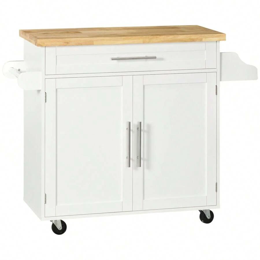 Carrito de Cocina con Encimera y Estante para Especias, Porta Toallas para Sala de Estar y Comedor 109x40x89cm - Blanco + MDF - Ver 1