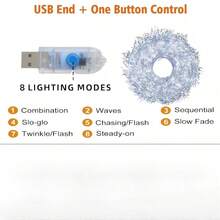 Branch-Shaped Firework LED String Lights, USB Plug-In, Switchable Warm White, Pure White & Rainbow Color, Flexible Copper Wire Lights For Flower Arrangement & Room Ambiance - Silver - View 7