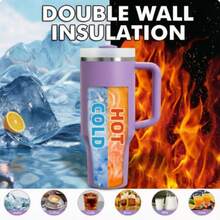 STY 1913 40 Oz Stainless Steel Tumbler Double Wall Vacuum Insulated Portable Drinking Cup Travel Iced Coffee Mug Summer Drinkware With Handle And Straw, Perfect For Travel, Home, Office, Gift, Ice Drinks And Hot Drinks - 紫色 - 查看 4