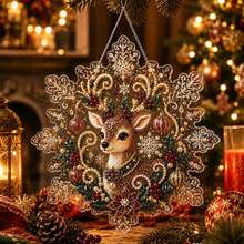 Christmas Pearl Diamond Painting Suncatcher Set, DIY Handmade | Pre-Assembled Metal Chain, Acrylic Snowflake Shaped Plate With Lace Edge, 3D Mixed Color Size Pearl Beads - A - View 6