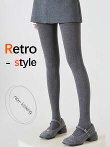 110g Vintage 3D Cable Knit Vertical Ribbed Tights, Autumn Women's Sweet Style Slimming High Elasticity Non-Snagging Versatile Leggings - Multicolor - View 4