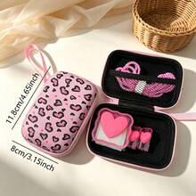 6pcs Sweet Cool Heart Data Cable Protection Set, Leopard Heart Pattern Printed Hard Shell Storage Bag, Heart Cable Clips, Spiral Cable Protectors, Charger Head Protectors, Thickened Shockproof Storage Bag, Anti-Drop And Anti-Pressure, With Carrying Strap For Easy Portability, Full Protection Data Cable Anti-Breakage, Compatible With Apple 18/20W Charger Protection Storage, Student Commute Multi-Function Data Cable Charger Storage Bag - View 6
