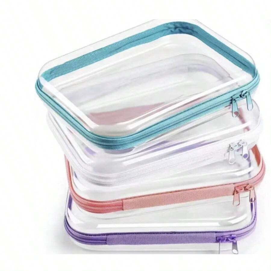 Hard Clear Zipper Storage Bag Plastic Pencil Case Transparent Storage Box For Cosmetics, Snacks, Building Blocks, Puzzles - Multicolor - View 1