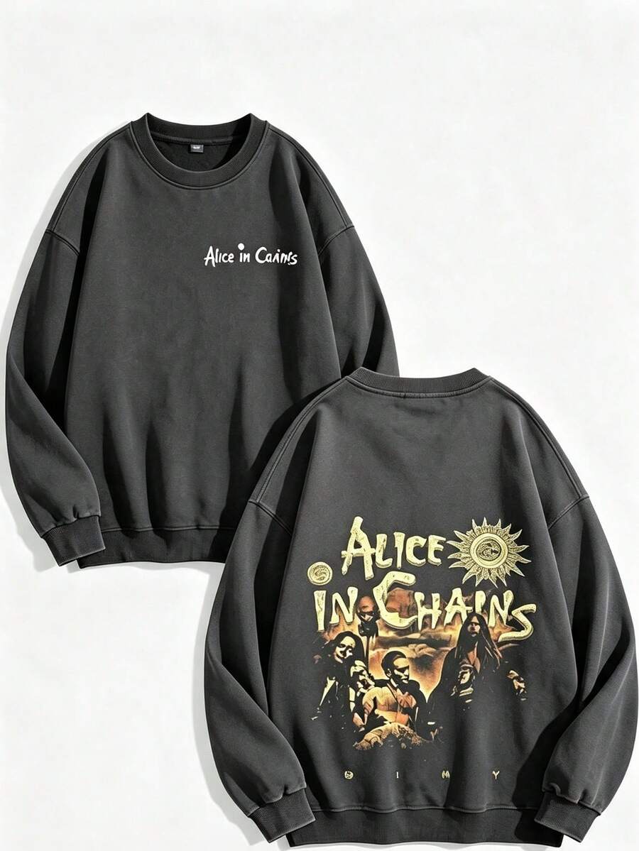 Unisex Y2K "Alice In Chains - Misfit Rock Band" Graphic Cotton Hoodie, Retro Casual Fashionable Daily Soft Warm Hoodies For Streetwear - 炭灰色2 - 查看 1