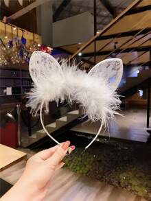 2pcs Dress Up Headbands, Cute Plush Rabbit Ear Design Hair Accessories, Black And White Lace Headbands, Suitable For Women's Daily Wear - Multicolor - View 6