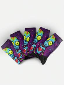 Cool 360° Printed Men's Socks - Street Style Socks, Halloween Skeleton, Zombie Doll Skull, Colorful Fun Socks, Suitable For Daily, Holiday And Party Occasions - Purple - View 7