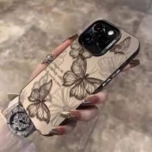 Phone Case - Floral Butterfly Pattern Design Phone Case Suitable For Apple 15Promax Phone Case Iphone11/11Proamax/11Pro/12/12Pro/12Promax/13/13Pro/13Promax/14/14Pro/14Promax/15/15Promax/15Pro/16/16Pro/16Promax Protective Case - 透黑 - 查看 2