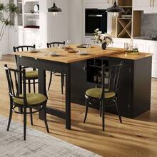 360° Rotating Bar Table With Extendable Top, Kitchen Island Coffee Bar Cabinet With Double Doors, Wine Rack, Adjustable Shelves, Drawers And Open Storage, MDF Dining Bar Furniture For Kitchen Living Room - Black - View 11