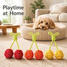 Cute Cherry Dog Chew Toy, Durable Interactive Training Tug Toy, Suitable For Medium And Small Dogs Chewing And Interaction, Multi-Functional Chew Rope, Indoor And Outdoor Training And Dental Cleaning, Designed For Heavy Chewers And Puppies - Black - View 1