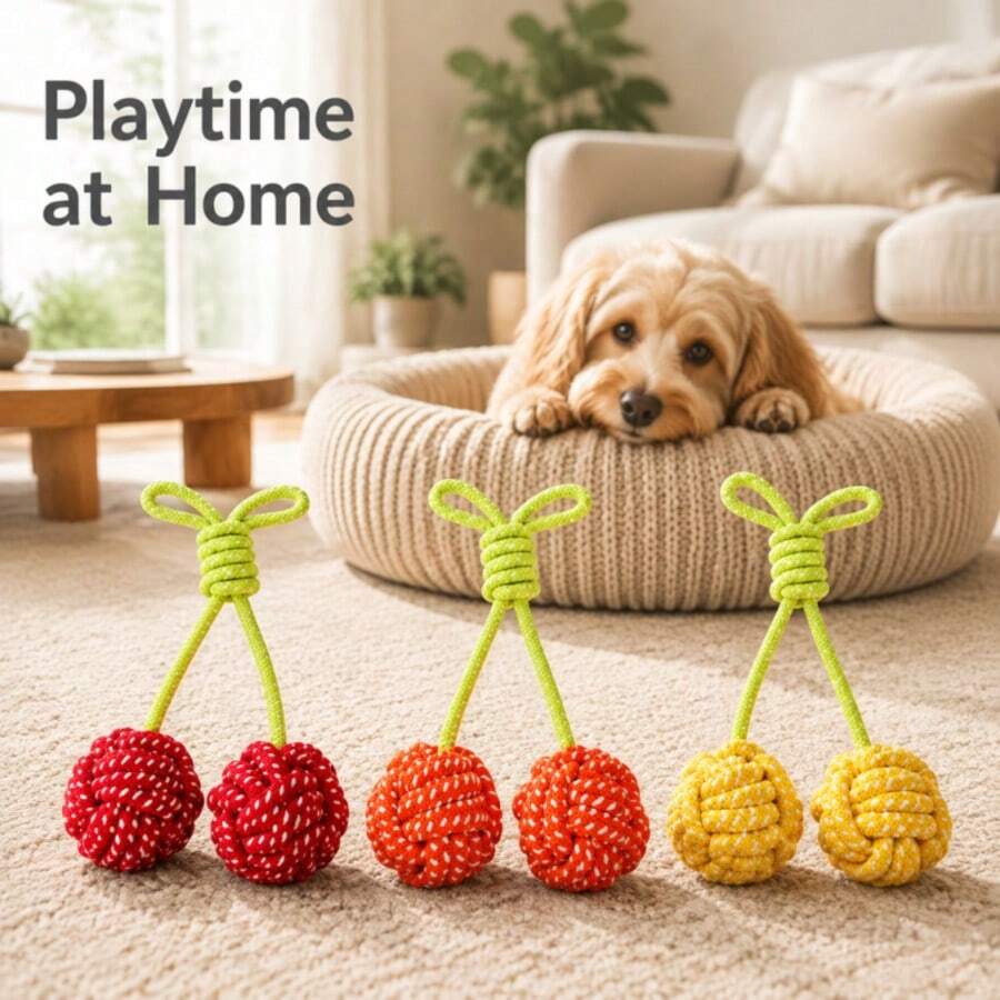 Cute Cherry Dog Chew Toy, Durable Interactive Training Tug Toy, Suitable For Medium And Small Dogs Chewing And Interaction, Multi-Functional Chew Rope, Indoor And Outdoor Training And Dental Cleaning, Designed For Heavy Chewers And Puppies - Black - View 1