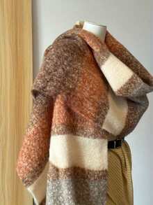 1 Stück Herbst/Winter Neuer warmer Farbquasten Oversize Schal, vielseitiger kälteschützender dicker Farbblock-Karomuster langer Schal, warmer Nackenwärmer - Braun - Übersicht 2